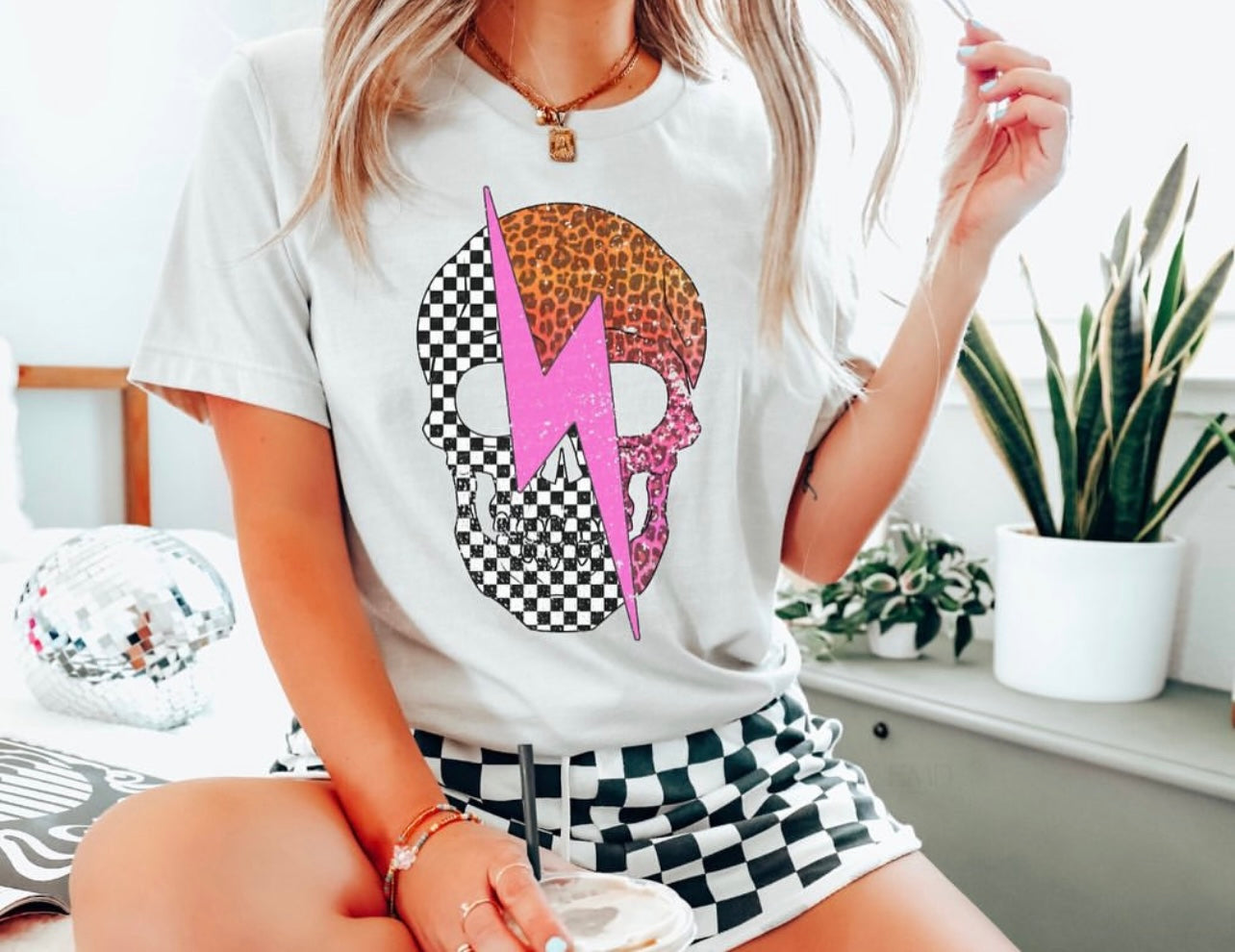 Checkered Cheetah Skull Graphic