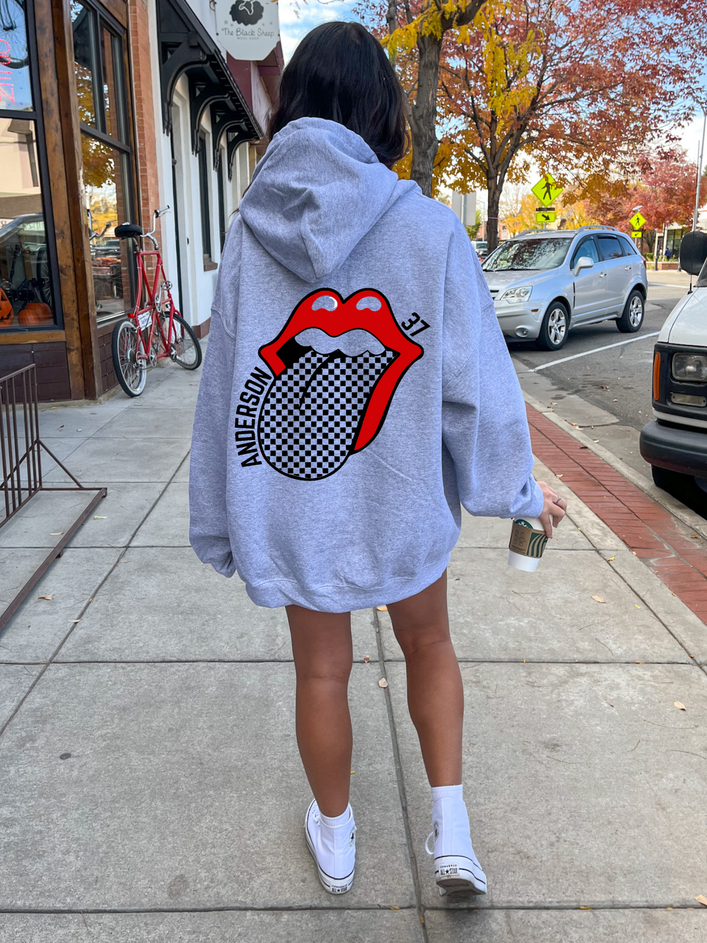Custom Checkered Tongue Hoodie | Black Or Grey