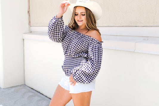 Gingham Off The Shoulder Top