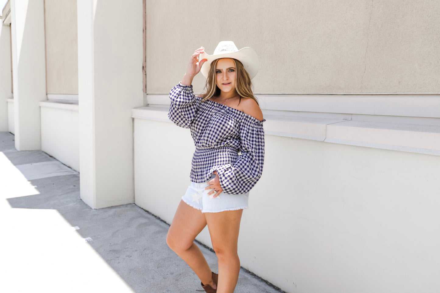 Gingham Off The Shoulder Top