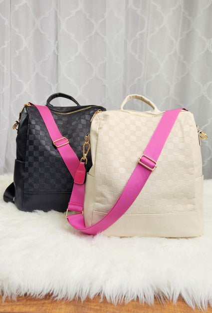 Chaise Checker Backpack Convertible Bag Pink Strap