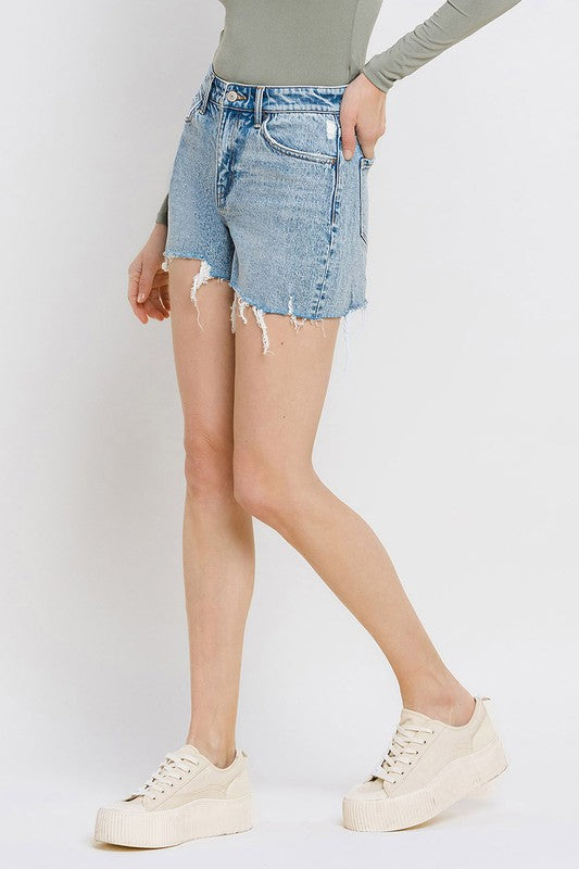 High Rise Raw Hem Shorts