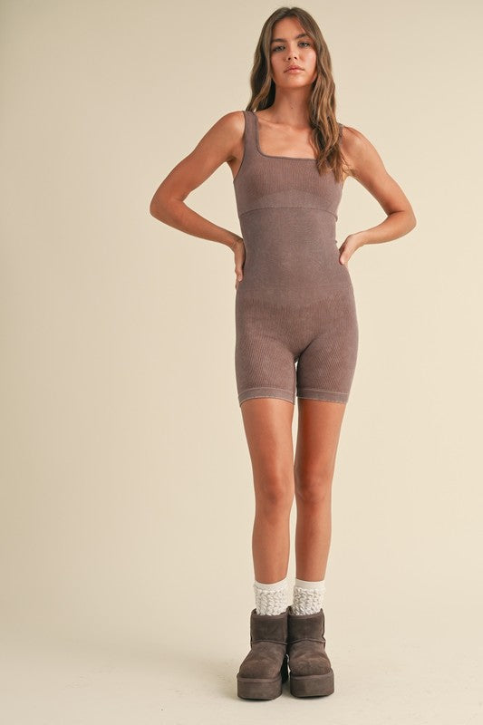 Mocha Mineral Wash Hot Shot Romper