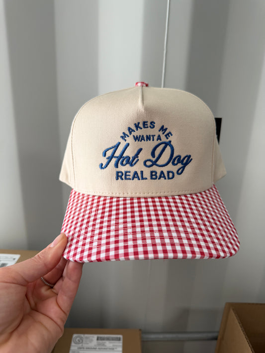 Makes Me Want A Hotdog Real Bad Gingham Trucker Hat