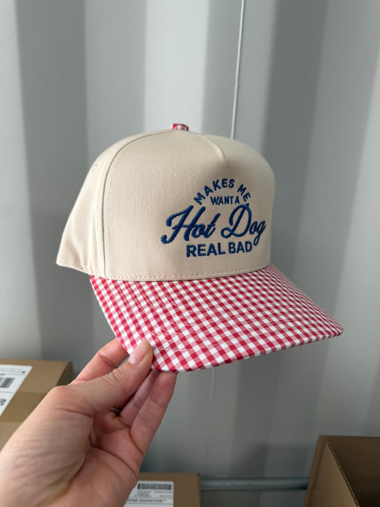 Makes Me Want A Hotdog Real Bad Gingham Trucker Hat