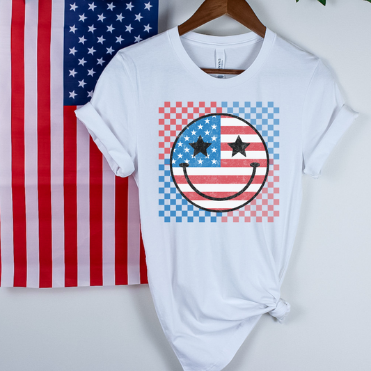 American Checkered Smiley Graphic Tee
